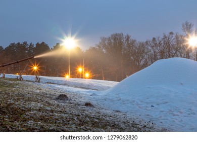 Snow Canon Makes Snow At Night