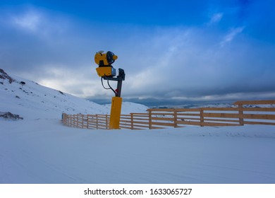 Snow Canon On Winter Mountain Ski Slope, Romania