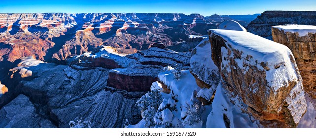 Snow Capped Grand Canyon At Sunrise