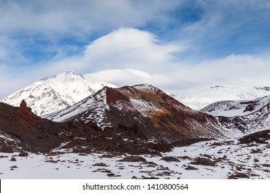 Snow- Capped Mount Volcanoes, Volcanic Massive, One Of The Volcanic Complex On The Kamchatka Peninsula In The Far East Of Russia. Pacific Ring Fire.