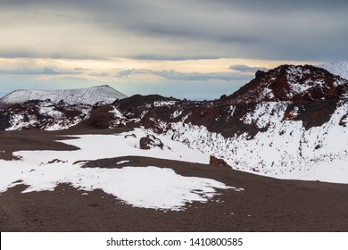 Snow- Capped Mount Volcanoes, Volcanic Massive, One Of The Volcanic Complex On The Kamchatka Peninsula In The Far East Of Russia. Pacific Ring Fire.