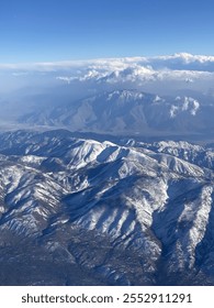 Snow capped mountain range view 