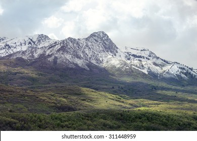 Snow Capped Mountain Used For Skiing And Winter Sports In Norther Utah 