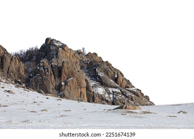 snow capped rock isolated on white background with clipping path. - Shutterstock ID 2251674139