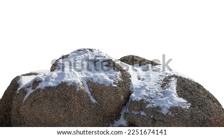 snow capped rock isolated on white background with clipping path.