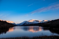 Snow Capped Wyddfa (Snowdon) At Sunset From The End Of Llyn Padarn