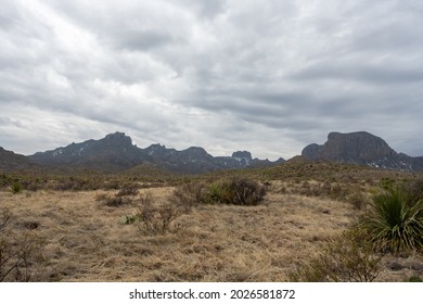 Snow Clings To The Chisos Mountains On Cloudy Day In Big Bend National Park