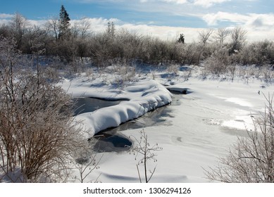 Snow Covered Beaver Dam On Whitefish Island, Ontario, Canada