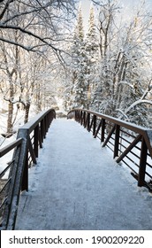 Snow Covered Bridge On A Trail In Arrowhead Park