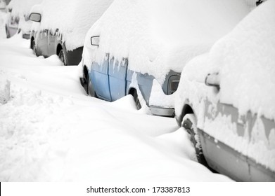 Snow Covered Cars After Heavy Snowfall