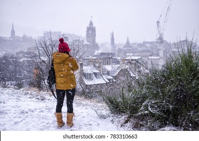 Snow Covered Edinburgh City, Scotland