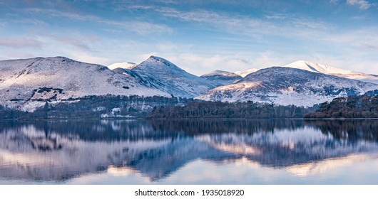 Snow Covered Fells Across Derwentwater 