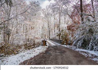 Snow Covered Hiking Trail In Great Smoky Mountains National Park