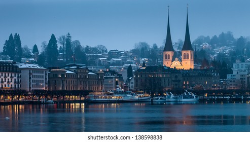 Snow Covered Lucerne In A Winter Dusk