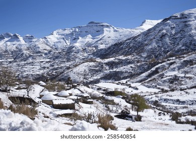 The Snow Covered Maluti Mountains In Rural Lesotho, Africa.