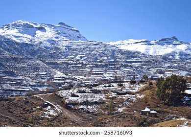 The Snow Covered Maluti Mountains In Rural Lesotho, Africa.