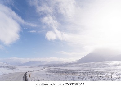 Snow covered mountains overlooking the Ring Road in northern Iceland - Powered by Shutterstock