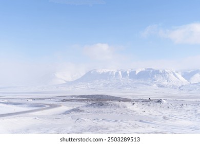 Snow covered mountains overlooking the Ring Road in northern Iceland - Powered by Shutterstock