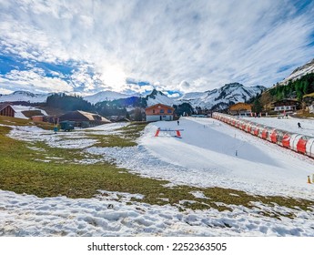 Snow covered mountains and ski slopes, ski area Stoos,Switzerland