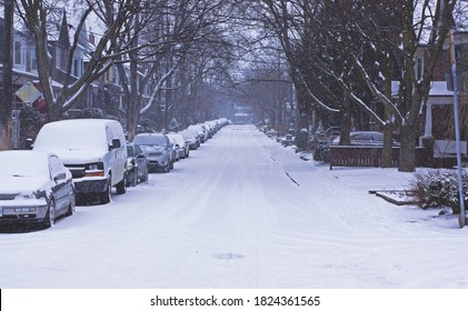 A snow covered street in Toronto’s winter.