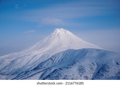 Snow covered Vilyuchinsky volcano in winter in Kamchatka peninsula in Russia
