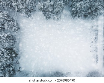 Snow Covered Winter Glade - View From Above