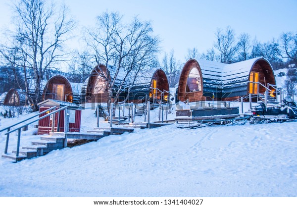 Snow Covered Wooden Cabins Gabba Kirkenes Stock Photo Edit Now