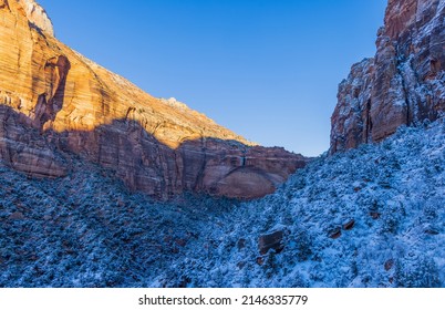 Snow Covered Zion National Park Utah Winter Landscape