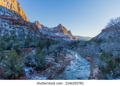 Snow Covered Zion National Park Utah Winter Landscape