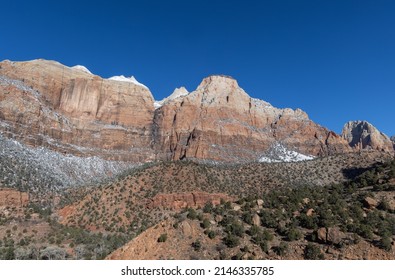 Snow Covered Zion National Park Utah Winter Landscape