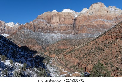 Snow Covered Zion National Park Utah Winter Landscape