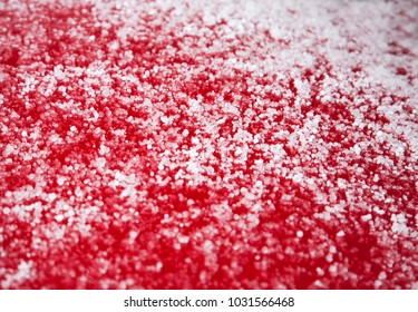 Snow Crystals On A Red Car Bonnet