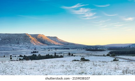 Snow during the cold winter months of South Africa   This is the elevated region of the Eastern Cape Province near the town of Hogsback, South Africa 