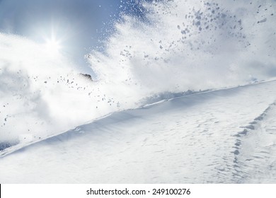 Snow Explosion On Mountains, Freeze Motion.