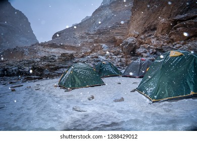 Snow Fall During Chadar Trek At Tsomo Paldar