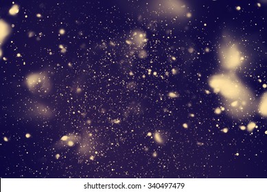 Snow Falling Effect From Night Sky. Abstract Background With Soft Vintage Color. Fairy Tale Theme.