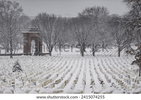 Snow falls at Arlington National Cemetery, Arlington, Va., Jan. 19, 2024.