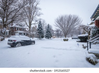 Snow Flurry In Elmwood Village During A Cold Winter Morning.  Buffalo, New York, USA, February 9tj 2021