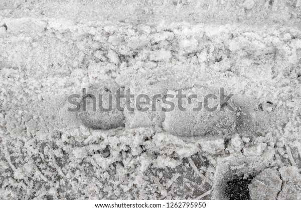 Snow footprint\
ice road street texture\
surface