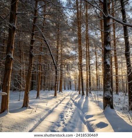 Snow forest with freezing tree