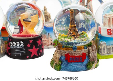 Snow Globe Travel Souvenier Destination Isolated On White Background