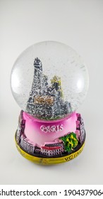 Snow Globe Travel Souvenir Destination Paris On White Background