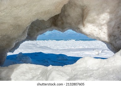 Snow And Ice Formation On Lakeshore Beach