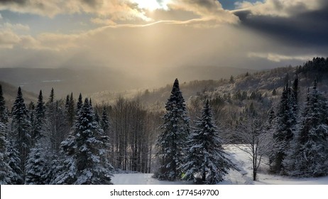 Snow Landscape In December In Topsham, Vermont. Orange County. 