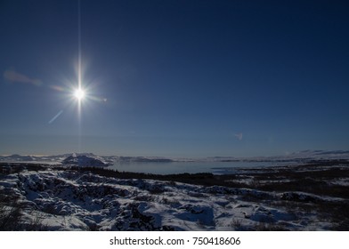 Þingvallavatn In Snow Largest Lake In Iceland - March 2017