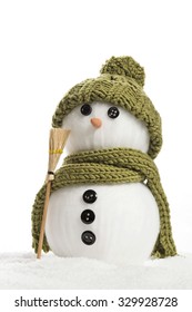 Snow Man With Green Bonnet And Scarf