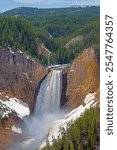 Snow and Mist at Lower Yellowstone Falls in Yellowstone National Park in Wyoming