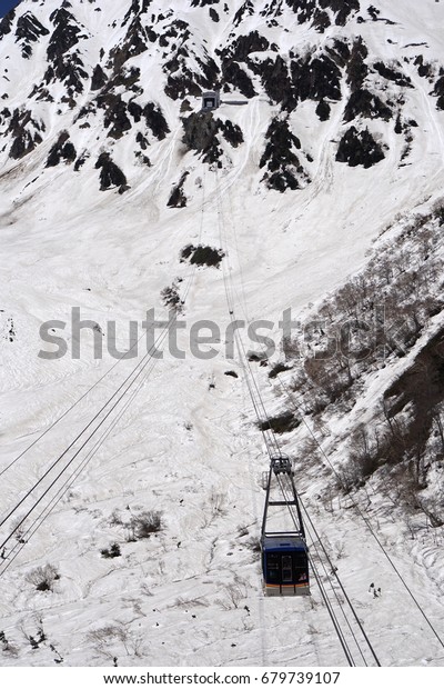 Snow mountain with cable\
cars Japan