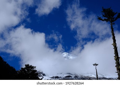 snow mountain in the clouds