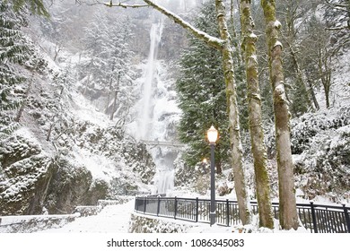 Snow At Multnomah Falls